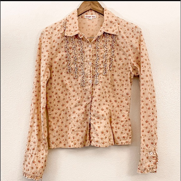 *Johnny Was Pink Button Down embroidered Shirt Red Rose and Ruffles Floral - Picture 4 of 12